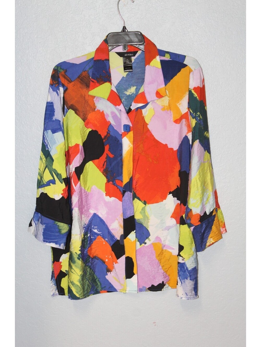 NEW Ali Miles Button Front Blouse Plus 1X Lightweight Rayon Nylon Tunic NWOT